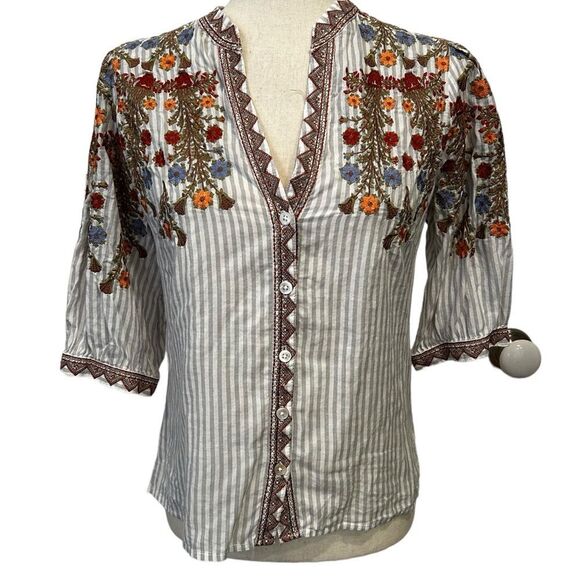 Sundance Red and Brown Embellished Blouse - Picture 2 of 9